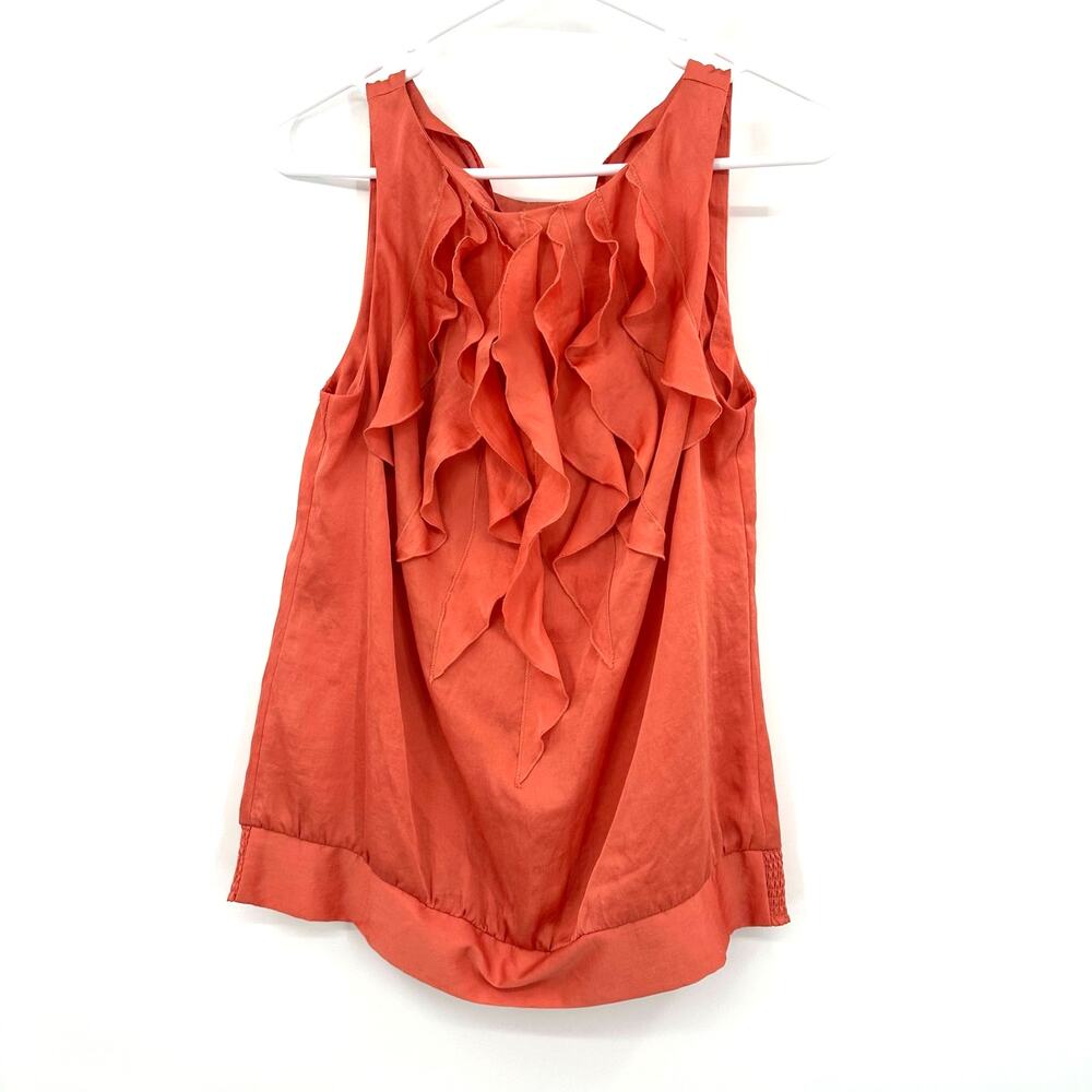 Loft Size Small Blouse‎ Orange Sleeveless Ruffle Front Preppy Workwear Casual